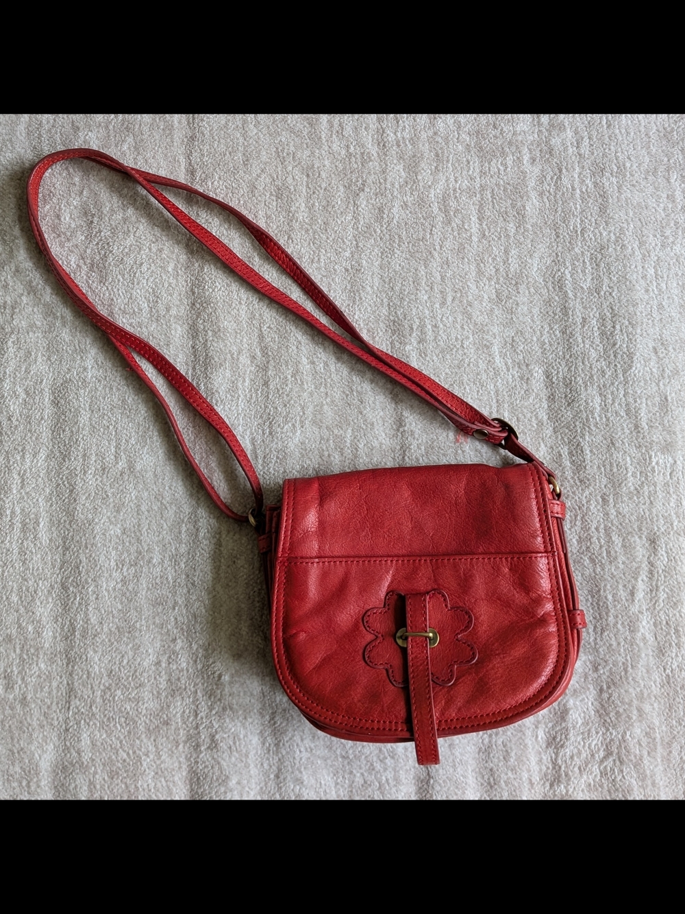 Red Leather Crossbody Bag with Floral Accent